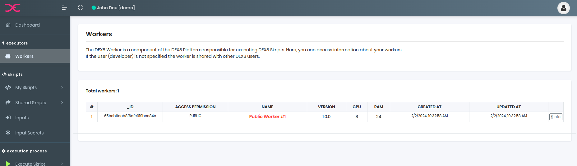 DEX8 Web Panel - Workers List